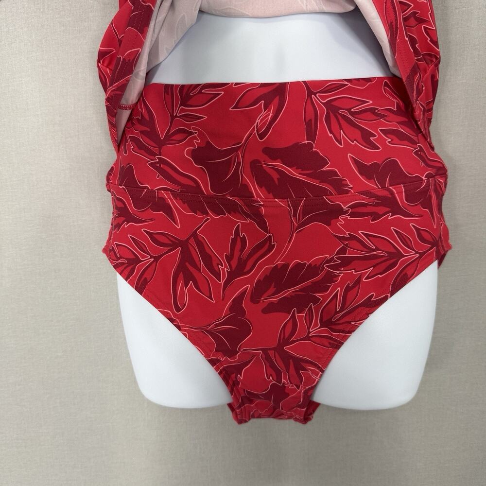 Lands' End Womens Swimwear S Pink Surplice Halter Tankini High Waisted Two Piece - Picture 3 of 13